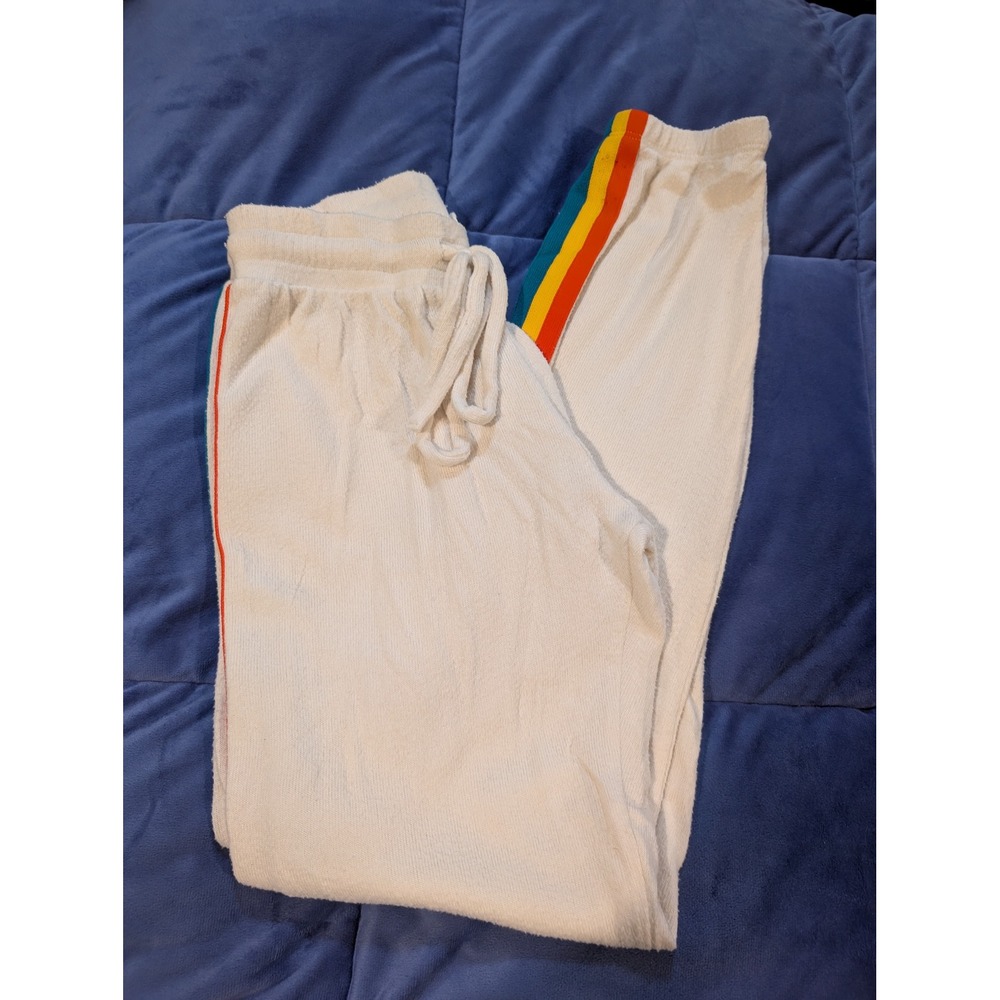LNA Jogger Sweatpants Women XS Cream Rainbow Side Stripe Terrycloth Loungewear